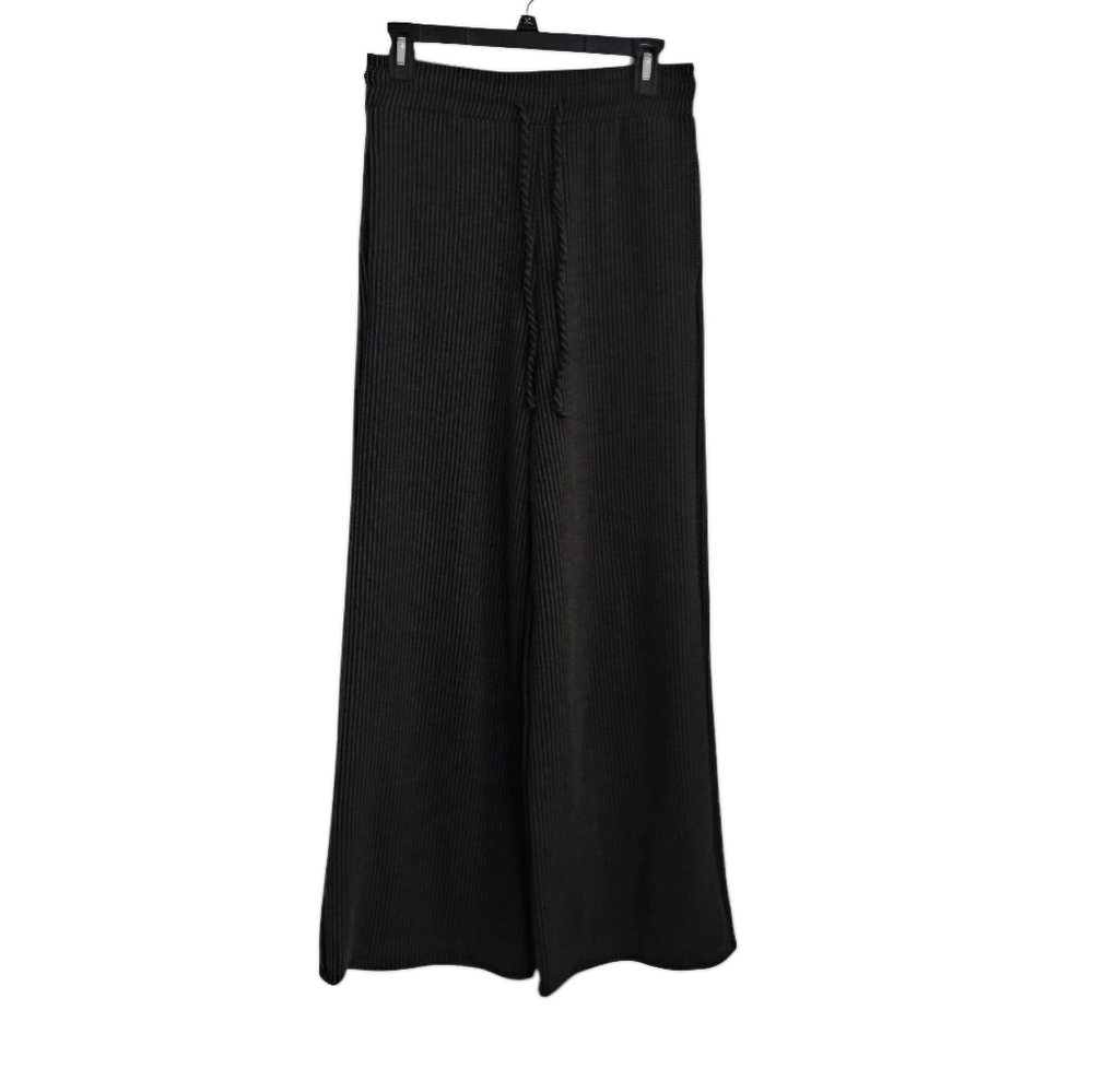 Korye Elastic Waist Drawstring Gray/Black Striped Wide-leg Pants size Medium
